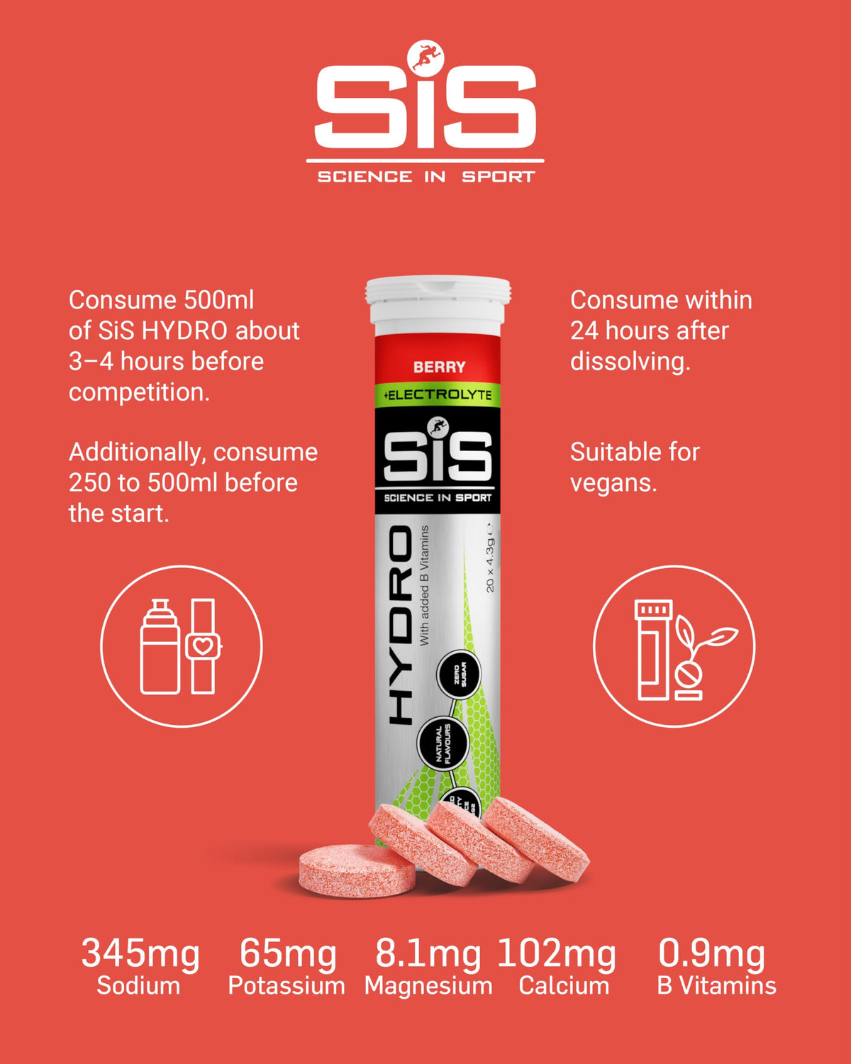 Science in Sport Hydro Electrolyte Tablets, Berry, 20 Tablets