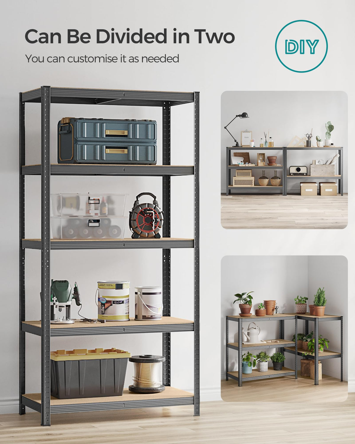 SONGMICS 5-Tier Heavy-Duty Shelving Units, Set of 2, Boltless Assembly