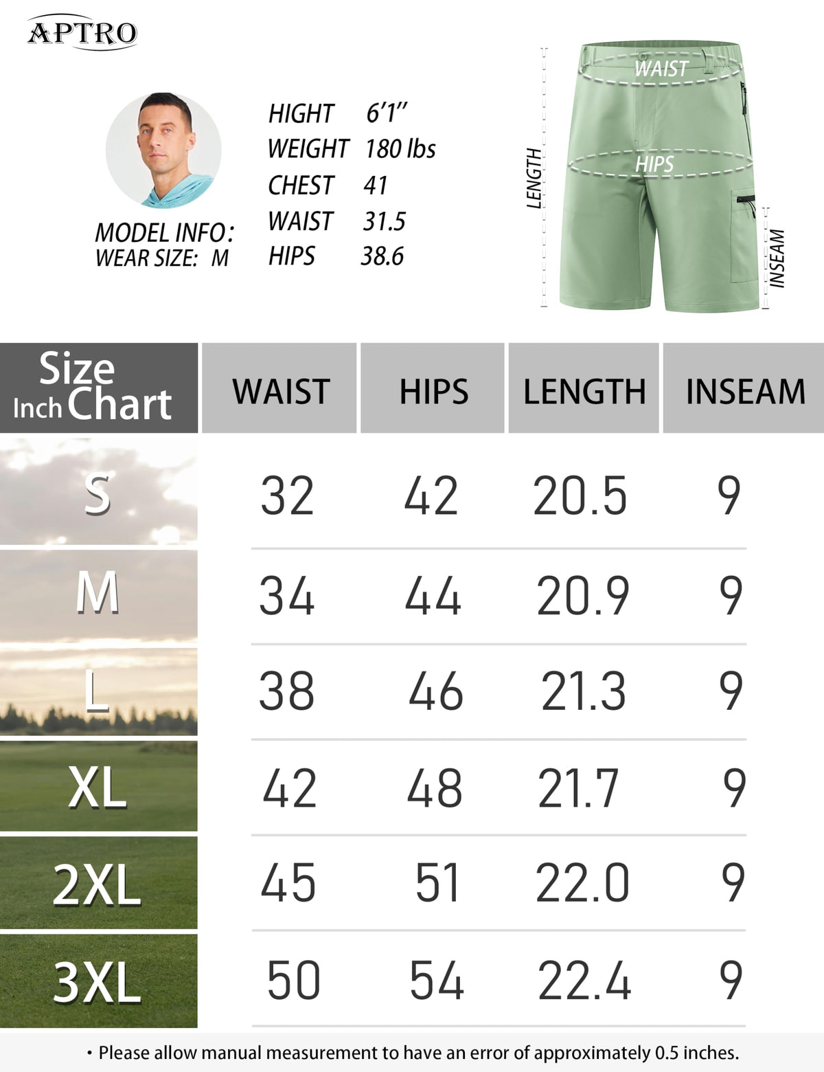 APTRO Mens Cargo Hiking Shorts Outdoor Lightweight Golf Casual Shorts for Men with 5 Zipper Pockets