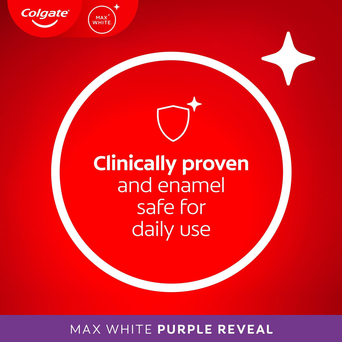 Colgate Max White Purple Reveal Teeth Whitening Toothpaste - Clinically Proven to Remove up to 100% of Surface Stains** - Fluoride Toothpaste - Colgate Multipack - 4 X 75ml