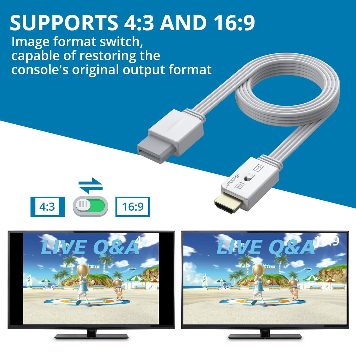 AUTOUTLET Wii to HDMI Converter 1080P 5ft/150 cm for Full HD Device, Adapter with HDMI Male Cable Output Compatible with Nintendo Wii, Wii U, HDTV, Monitor-Supports All Wii Display Modes