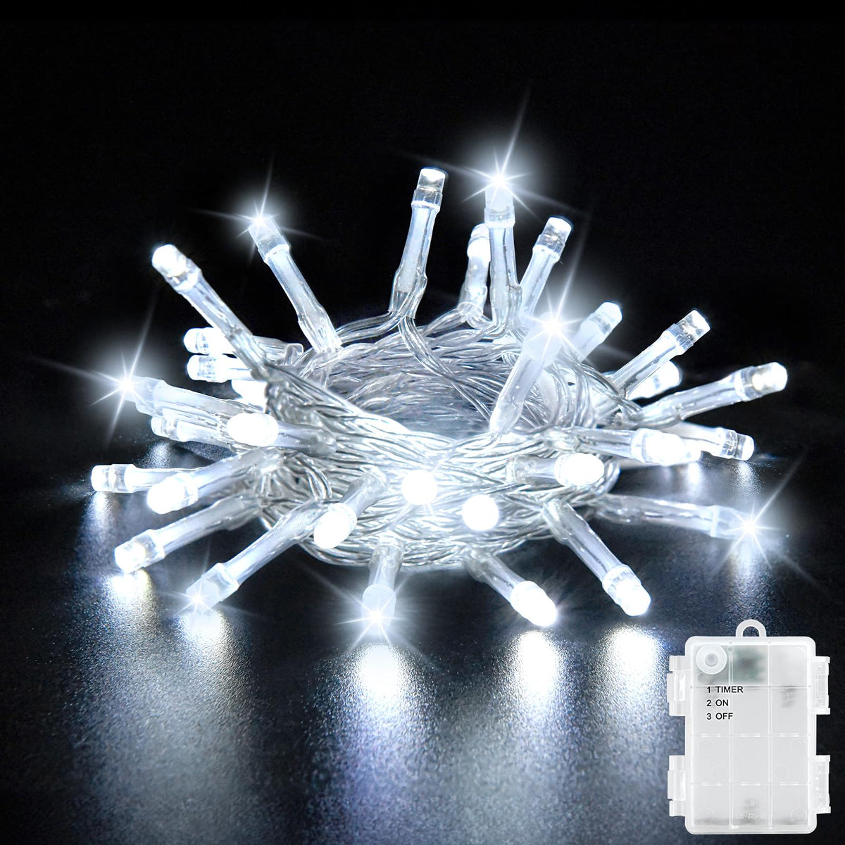 Dalugo Battery Fairy Lights, 3M 30 LED Warm White String Lights with 6h Timer, IP65 Waterproof Battery Powered Fairy Lights for Indoor Outdoor Christmas Decorations
