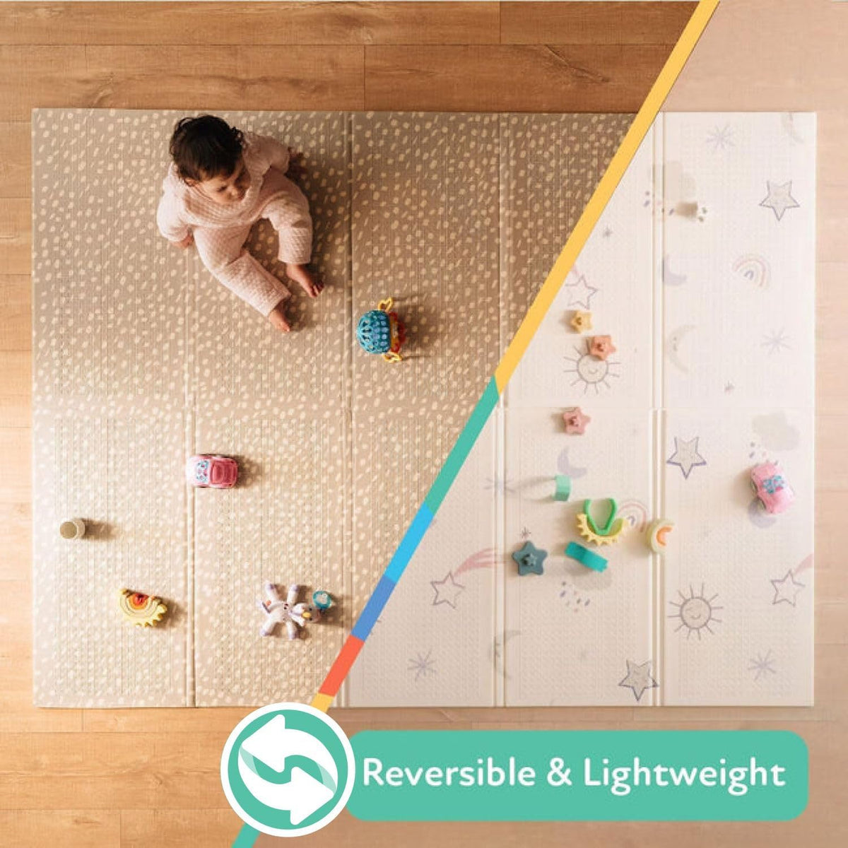 Nuby Foldable Reversible Baby Play Mat, 150 x 200 cm, XXL, 0M+, Rainbow