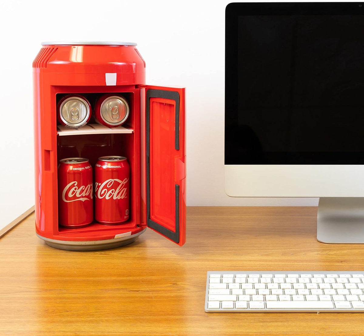 Coca Cola CC06-G 5.4L 8 Can Portable Coke Mini Fridge, Thermoelectric 12 V Cool Box, Car Refigerator for Snacks Lunch Drinks, AC Cords, Desk Accessory for Home Office Camping, Red