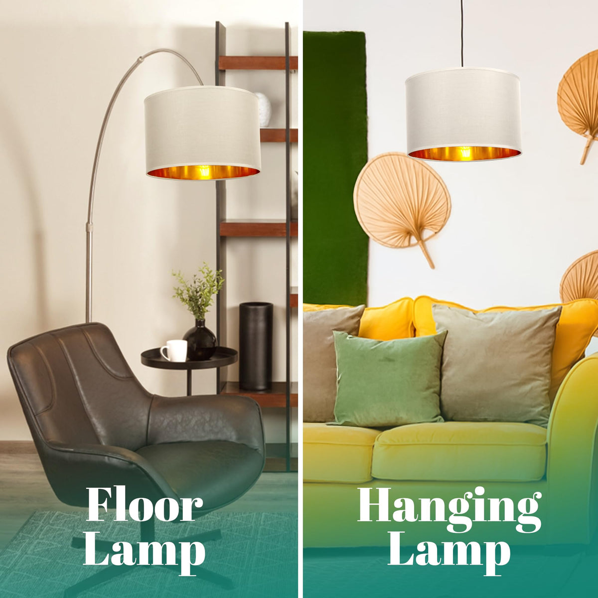 GIGGI Fabric Lamp Shades with Golden Inner Light Shade Ceiling – Modern Lampshades for Ceiling Lights, Lamp Shades for Table Lamps, Floor Lamps, Living Room, Bedroom, Home Décor (Green, 12")