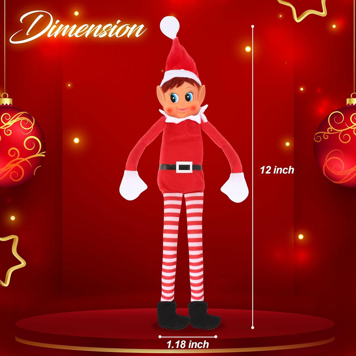 Elves Behavin' Badly Charming Red Long Leg Soft Body Vinylface Girl Elf with Hat - 30 cm (1 Pc.) - Premium Quality Plush Toy - Perfect For Holiday Decor & Gift-giving