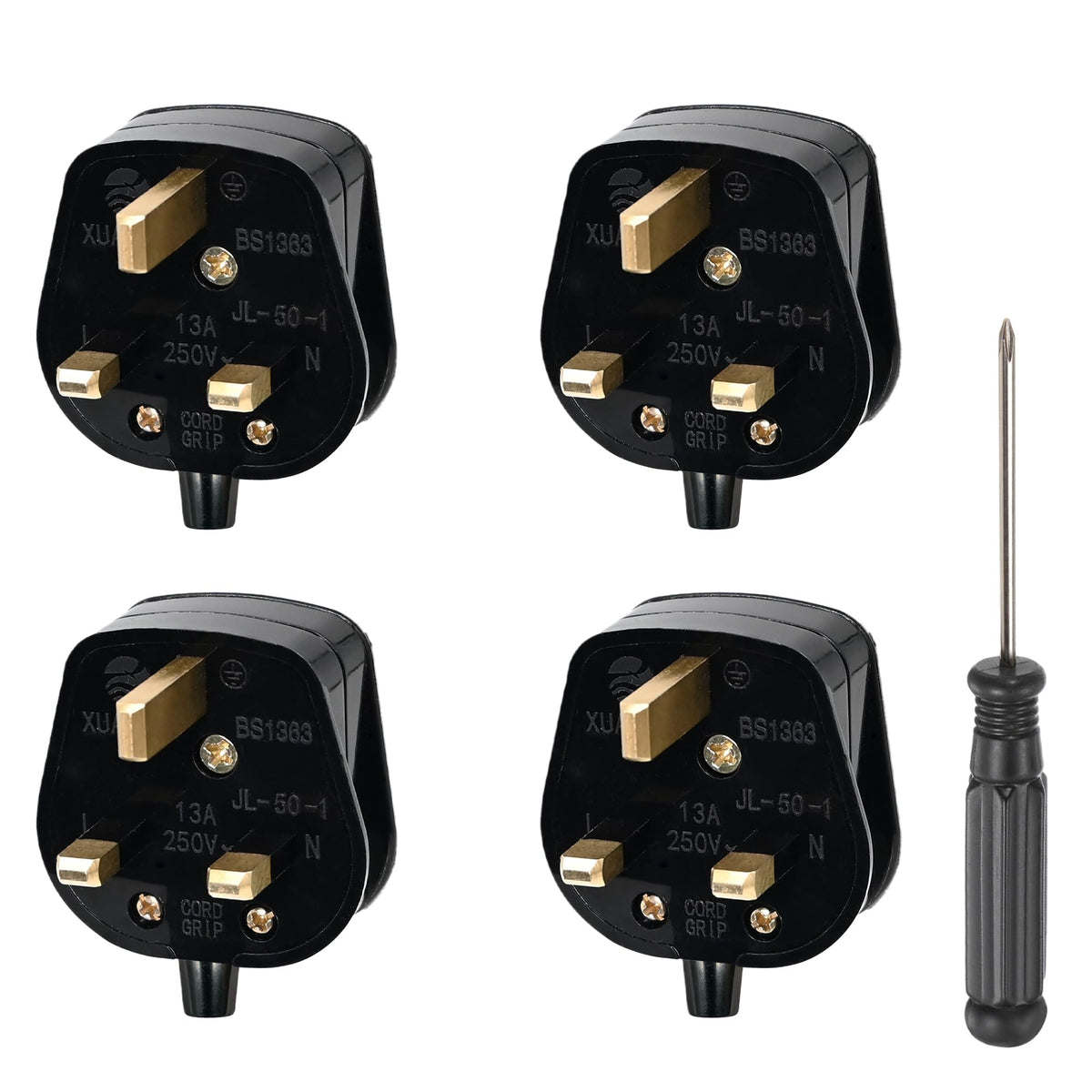 Double Dragon 13 Amp UK 3-Pin Plug | Heavy-Duty Rewireable Electrical Plug | Durable & Safe PC Flame Retardant Material | BS1363 & BSI Certified | Cord Grip for Secure Wiring (Pack of 2, Black)