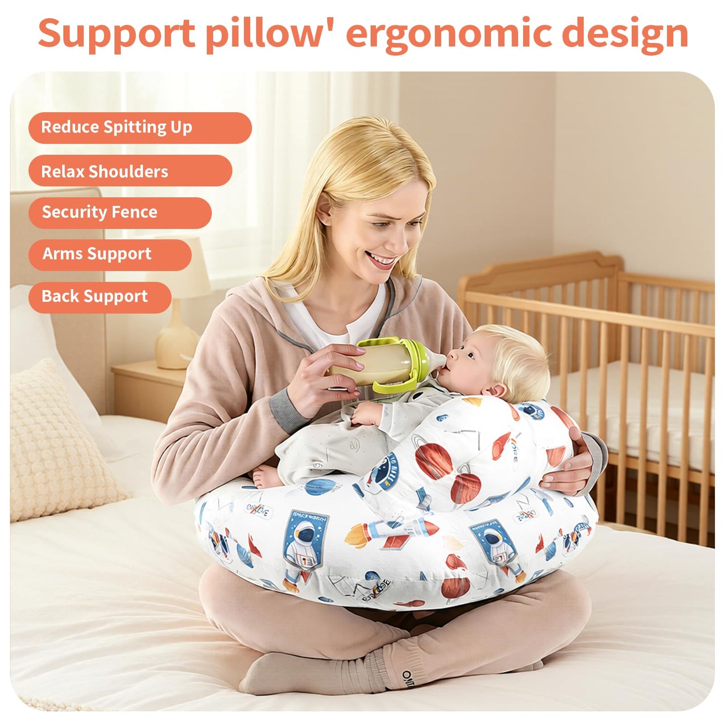 Labtec Nursing Pillow for Breastfeeding Baby, Multifunctional Breast Feeding Pillow with Adjustable Waist Strap and Safety Fence, 100% Cotton Removable Pillowcase, Forest Friends