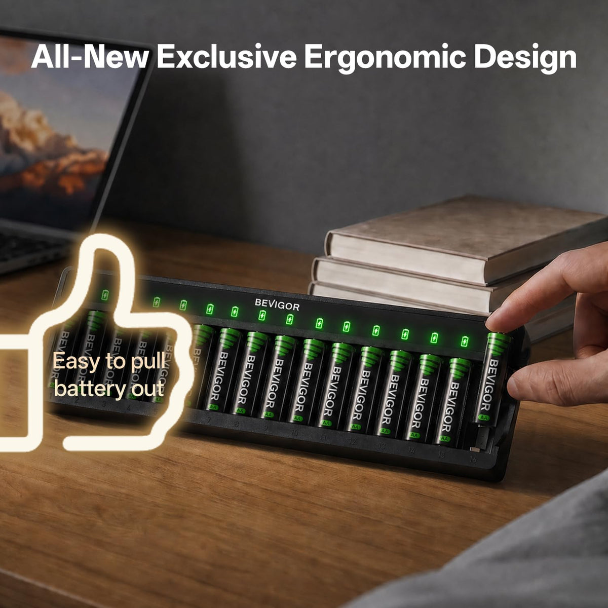 BEVIGOR 16 Slot Battery Charger for AA & AAA Rechargeable Batteries