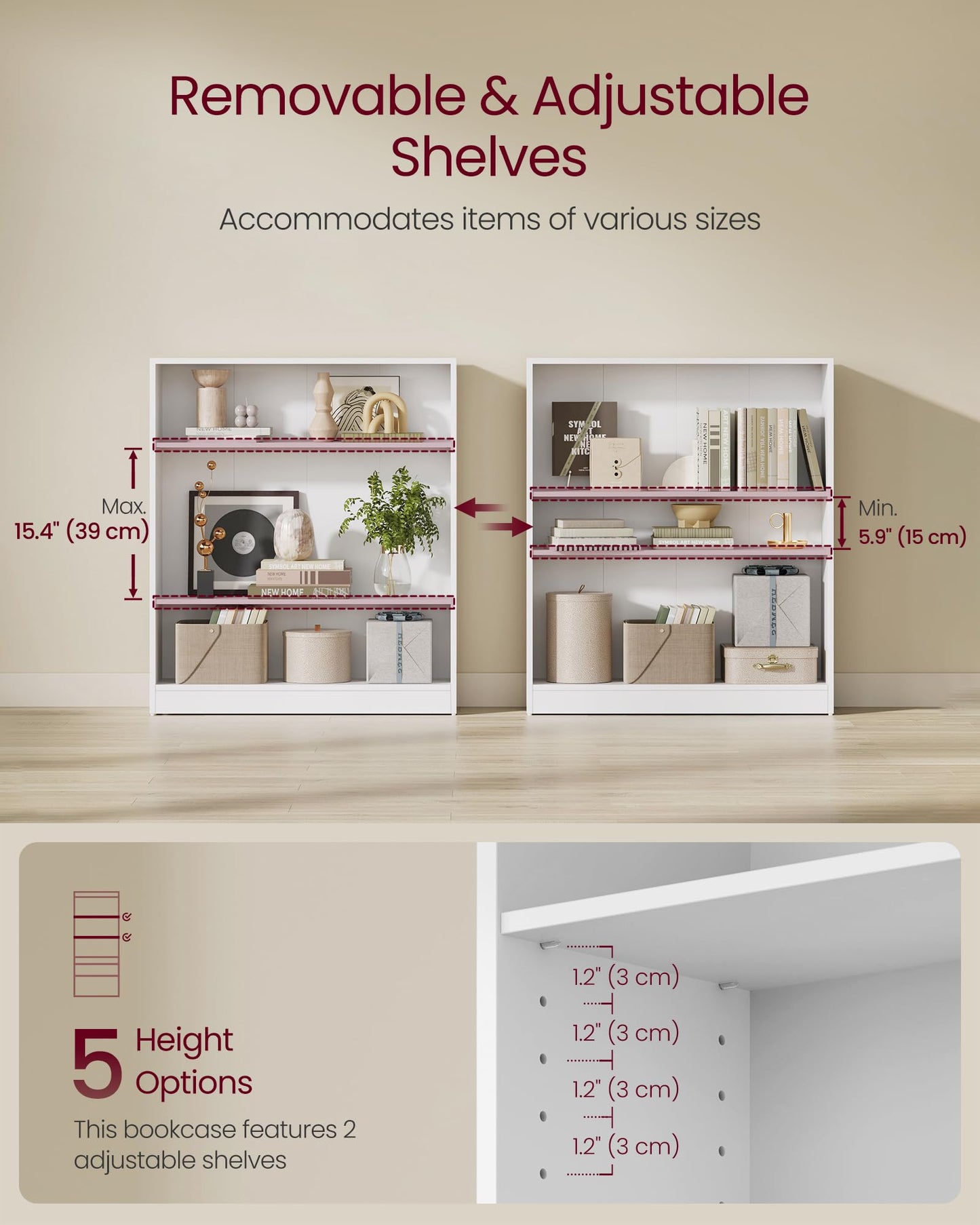 VASAGLE Bookcase, 6-Tier Bookshelf, Open Storage Shelf, Shelving Unit, 24 x 60 x 178.5 cm, for Living Room, Home Office, Dinning Room, Cloud White LBC169T14