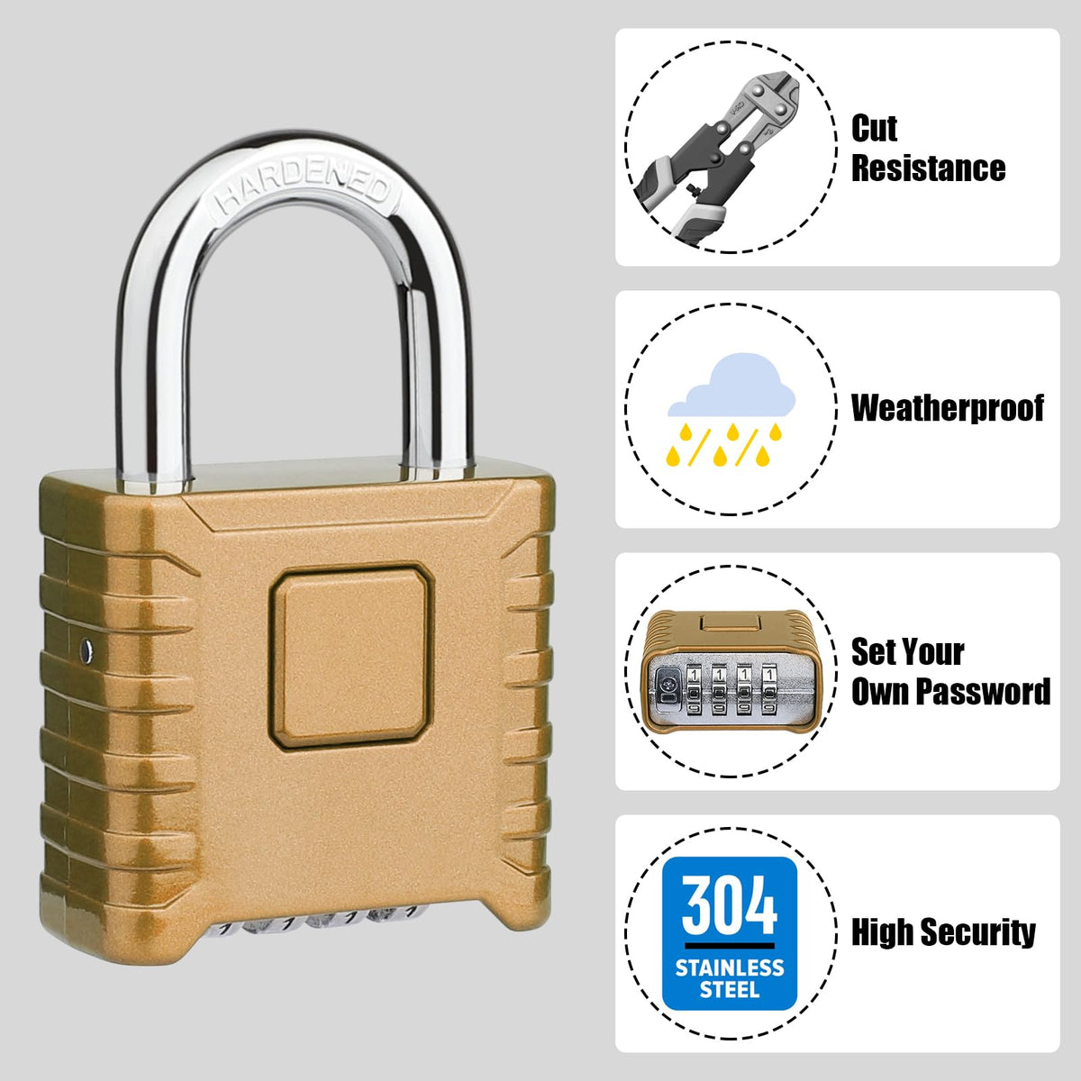 Diyife Large Heavy Duty Combination Padlocks Outdoor, 52mm Weatherproof
