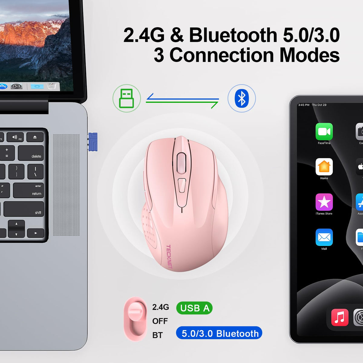TECKNET Bluetooth Mouse, Rechargeable Bluetooth Wireless Mouse