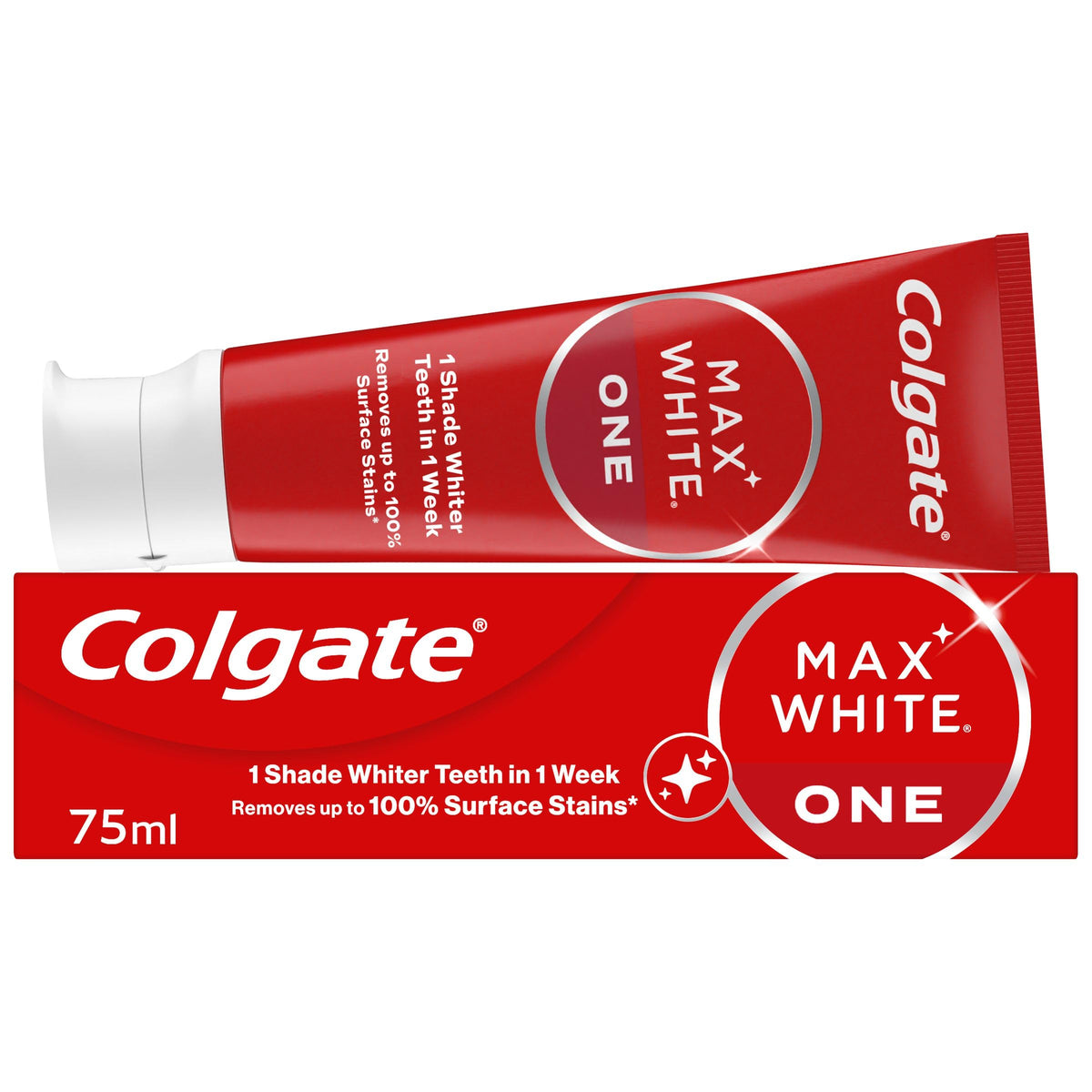Colgate Max White Purple Reveal Teeth Whitening Toothpaste - Clinically Proven to Remove up to 100% of Surface Stains** - Fluoride Toothpaste - Colgate Multipack - 4 X 75ml