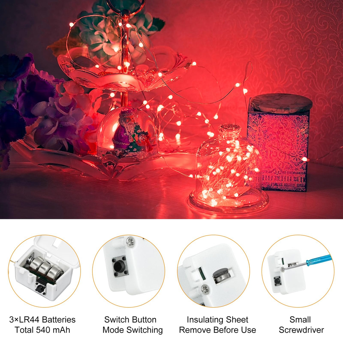 btfarm 12 Pack 3 Modes Fairy Lights Battery Operated, 2M 20LED String Light