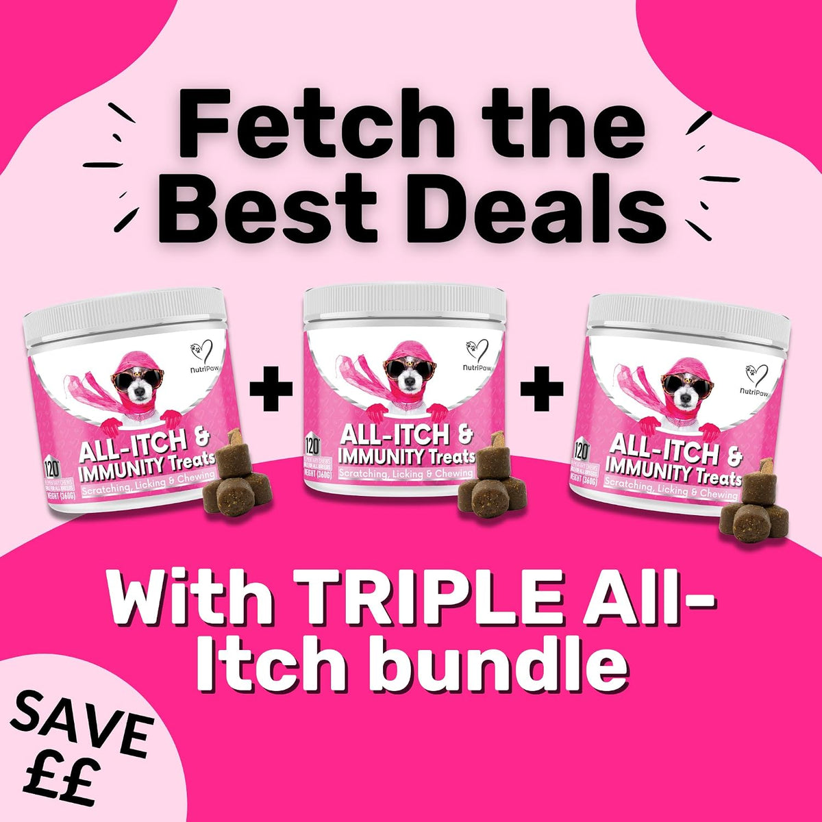 NutriPaw All-Itch Immunity Treats For Dogs - Soothe Itchy Paws, Eyes, Ears, Skin - Stop Itching, Licking, Scratching - Good for Small, Medium & Large Dogs - Supports Seasonal Itching - Trio Value Pack