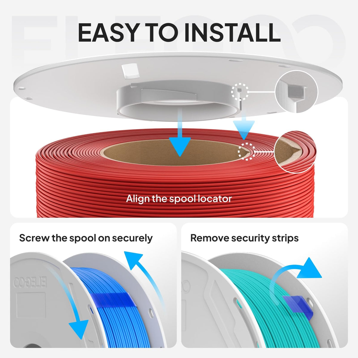 ELEGOO PLA Basic Refill 3D Printer Filament 1.75mm Red 1KG, Easy Storage