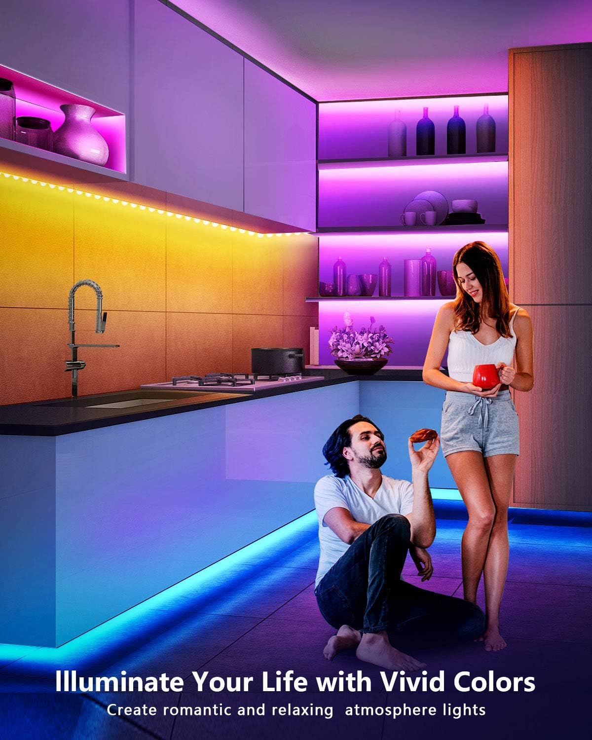 Mexllex LED Strip Lights 30m, Ultra-Long Lights Strip Music Sync Color Changing, Led Lights with App Control Remote, RGB Tape Light for Home Bedroom Party (2x15)