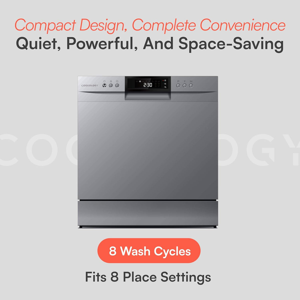 Cookology Mini Countertop Dishwasher - 8 Place Settings - Silver