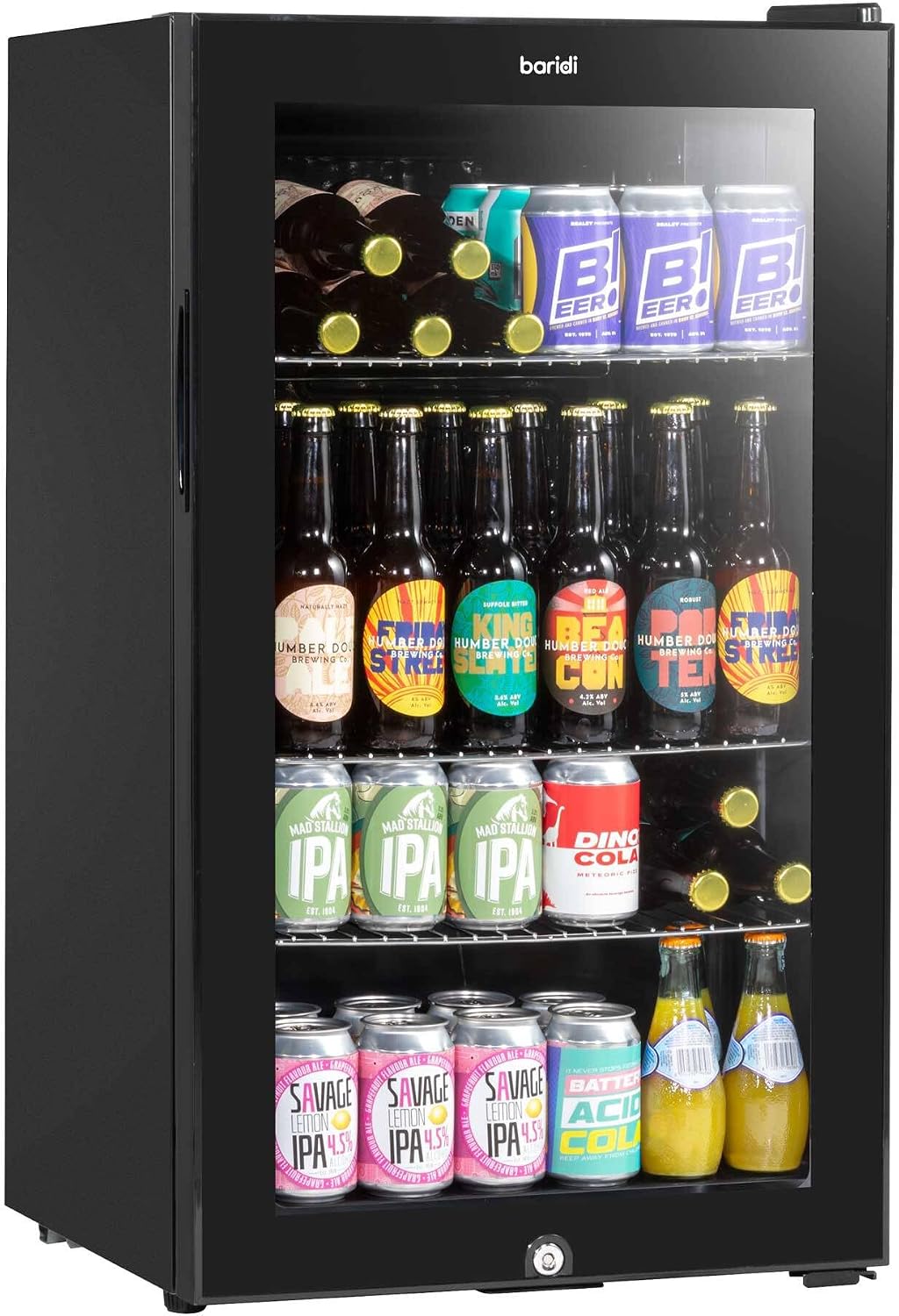 Dellonda Baridi Undercounter Drinks, Beer & Wine Fridge with Wire Shelves, Internal Light & Security Lock 85L, Black - DH13