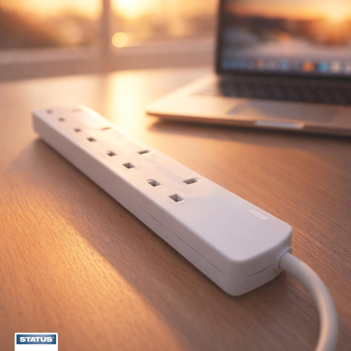 STATUS 4 Way Socket Extension Lead, 4m Cable with Neon Power Indicator, 13A Multi-Plug Strip for Home or Office, Wall Mountable, White (S4W4MS6)