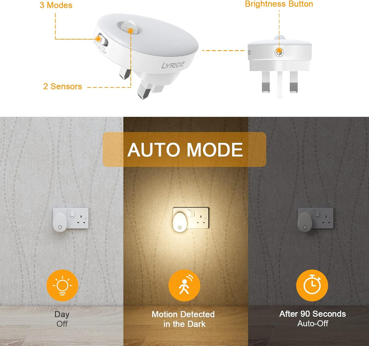 Lyridz Night Light Plug in Wall (2 Pack), LED Motion Sensor Lights Indoor