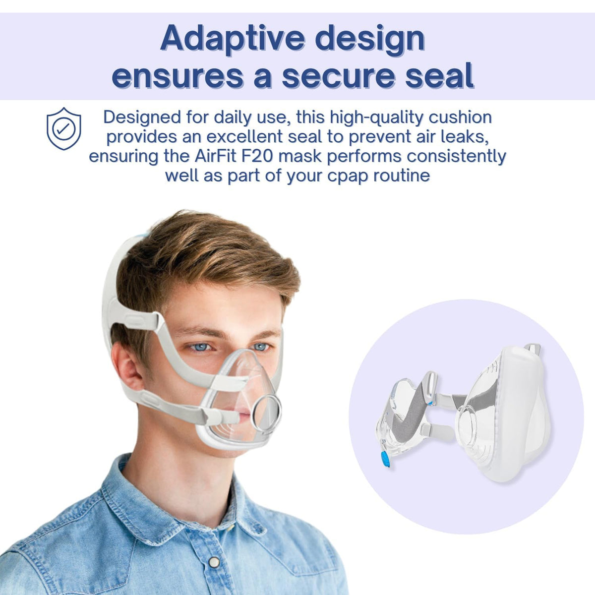 Replacement Cushion for AirFit F20 Mask - Pack of 2 Soft Silicone, Adaptive Design, Accessories, Sleep Apnea Mask, Comfortable and Secure Seal, Easy to Replace (Medium)