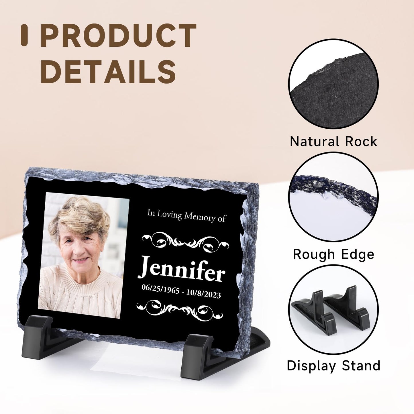 Personalised Memorial Plaque, Custom Rock Slate Frame with Photo Text, Customised Memorial Gifts for Loss of Loved One, Cemetery Decorations for Grave