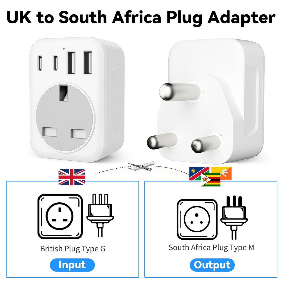 UK To European Plug Adapter,5 IN 1 European Travel Adaptor with 2 USB C & 2 USB A,Grounded EU Plug Adapter for Germany Spain France Turkey Greece etc (Type E/F)