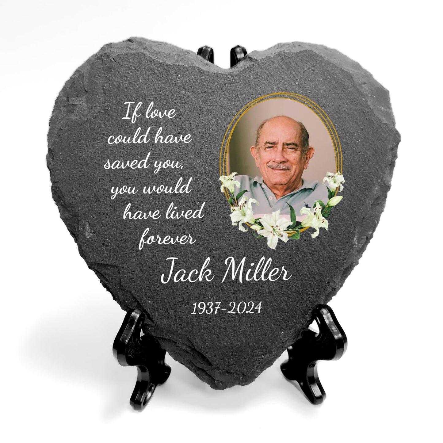 You Personalise Personalised UV Printed Photo Memorial Slate- Custom Message & Photo- Heart Slate, Optional Display Stand- Outdoor & Indoor Use- 100 x 100 mm