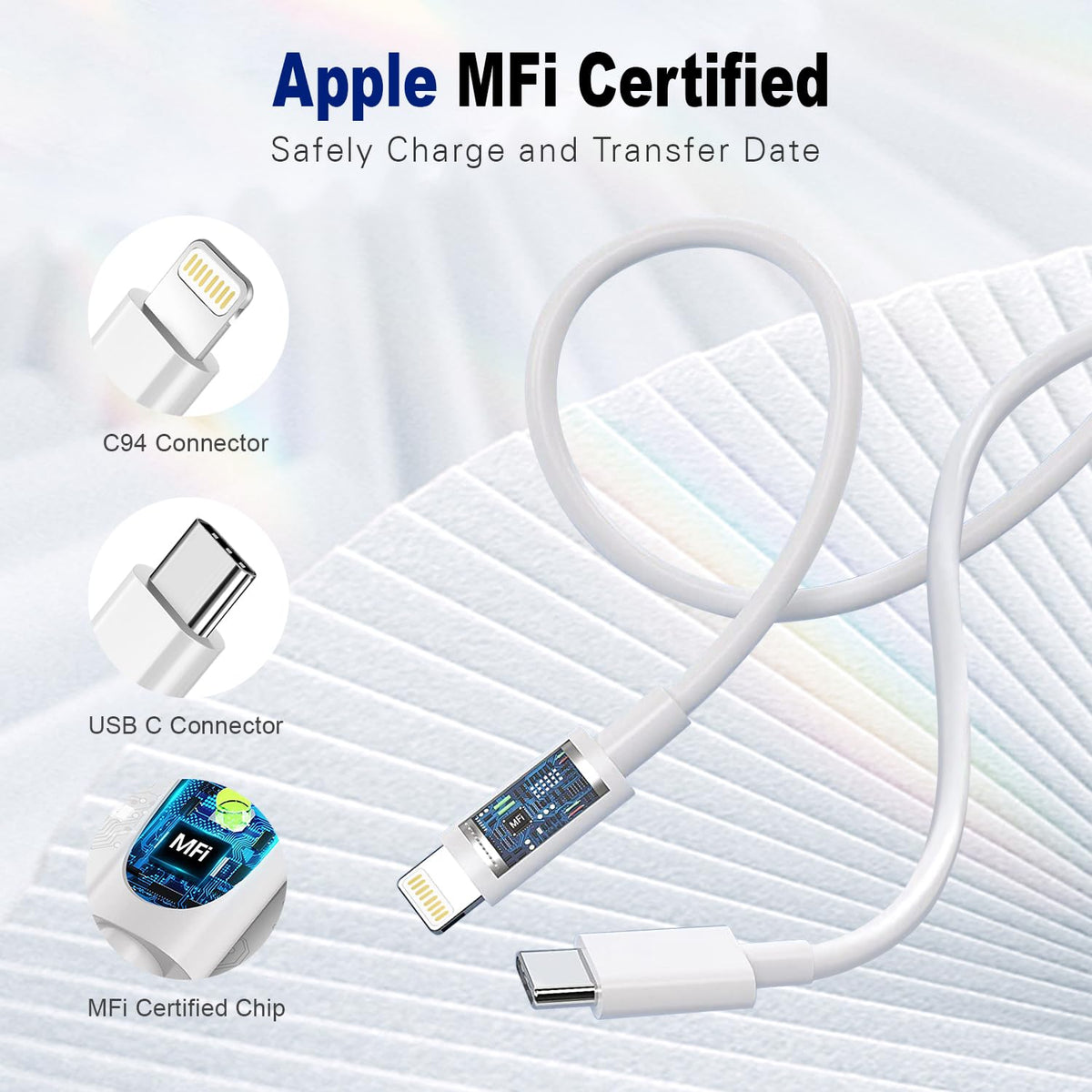 2Pack USB C to Lightning Cable 1M[Apple MFi Certified] iphone Charger cable