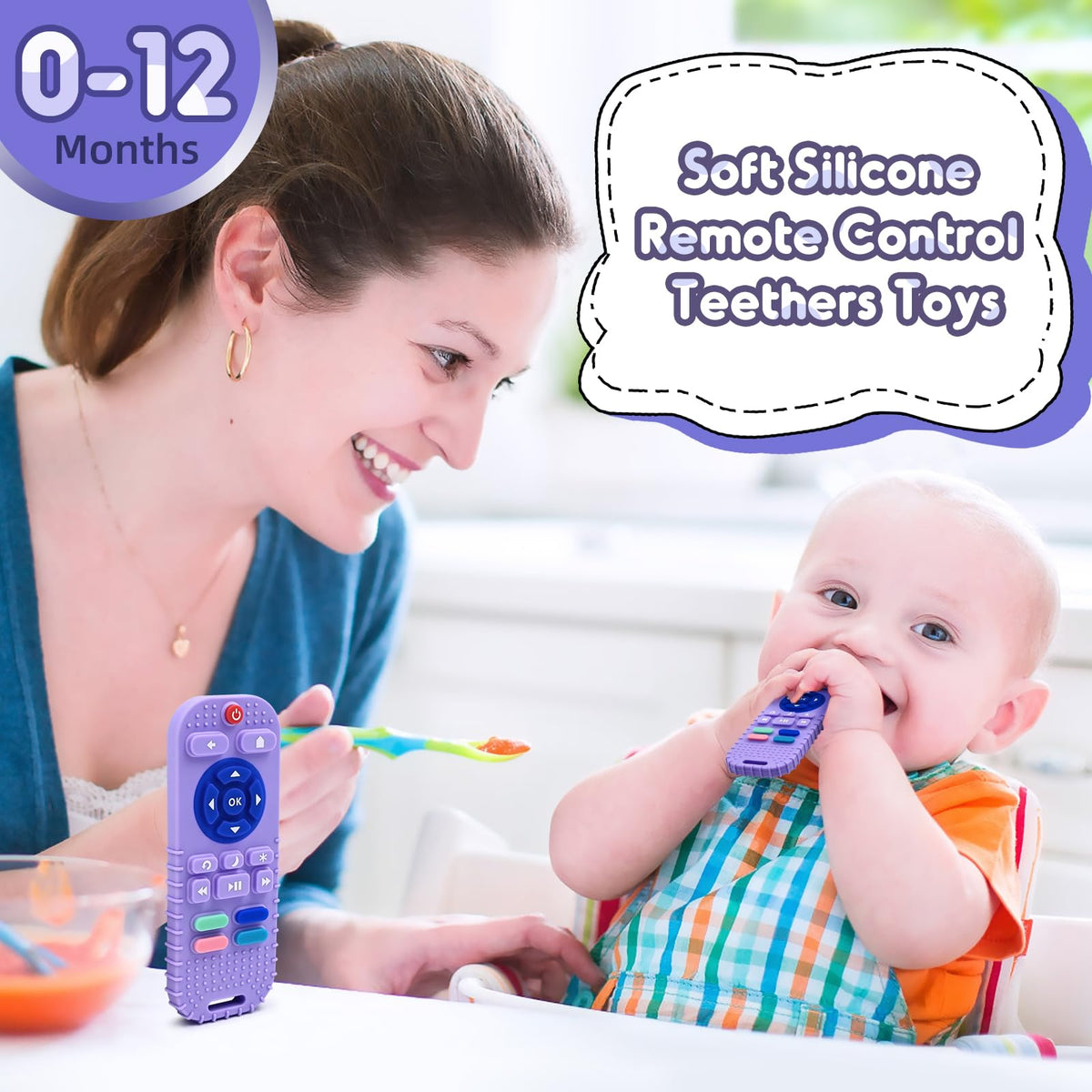 AiTuiTui Baby Teether for Teething Relief Baby Toys 0 3 6 9 12 Months, Sensory Silicone Remote Control Baby Teether Toy for Babies Newborn Infant Boy Girl Autism Toys for Baby Gifts