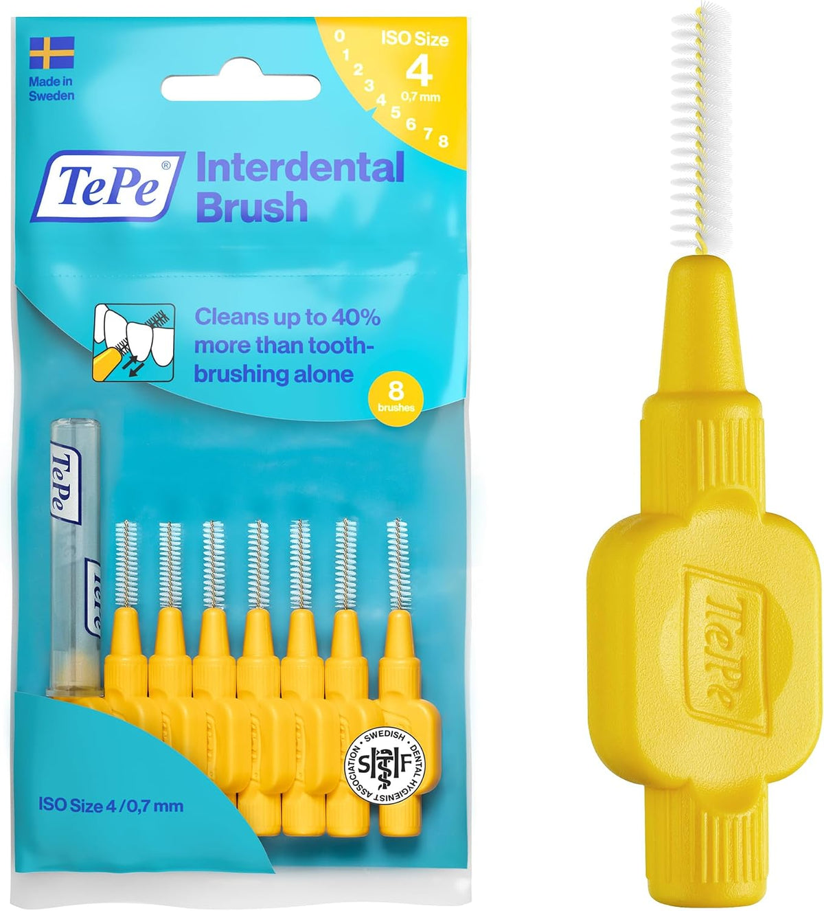 TePe Interdental Brush, Original, Yellow, 0.7mm/ISO 4, 8pcs