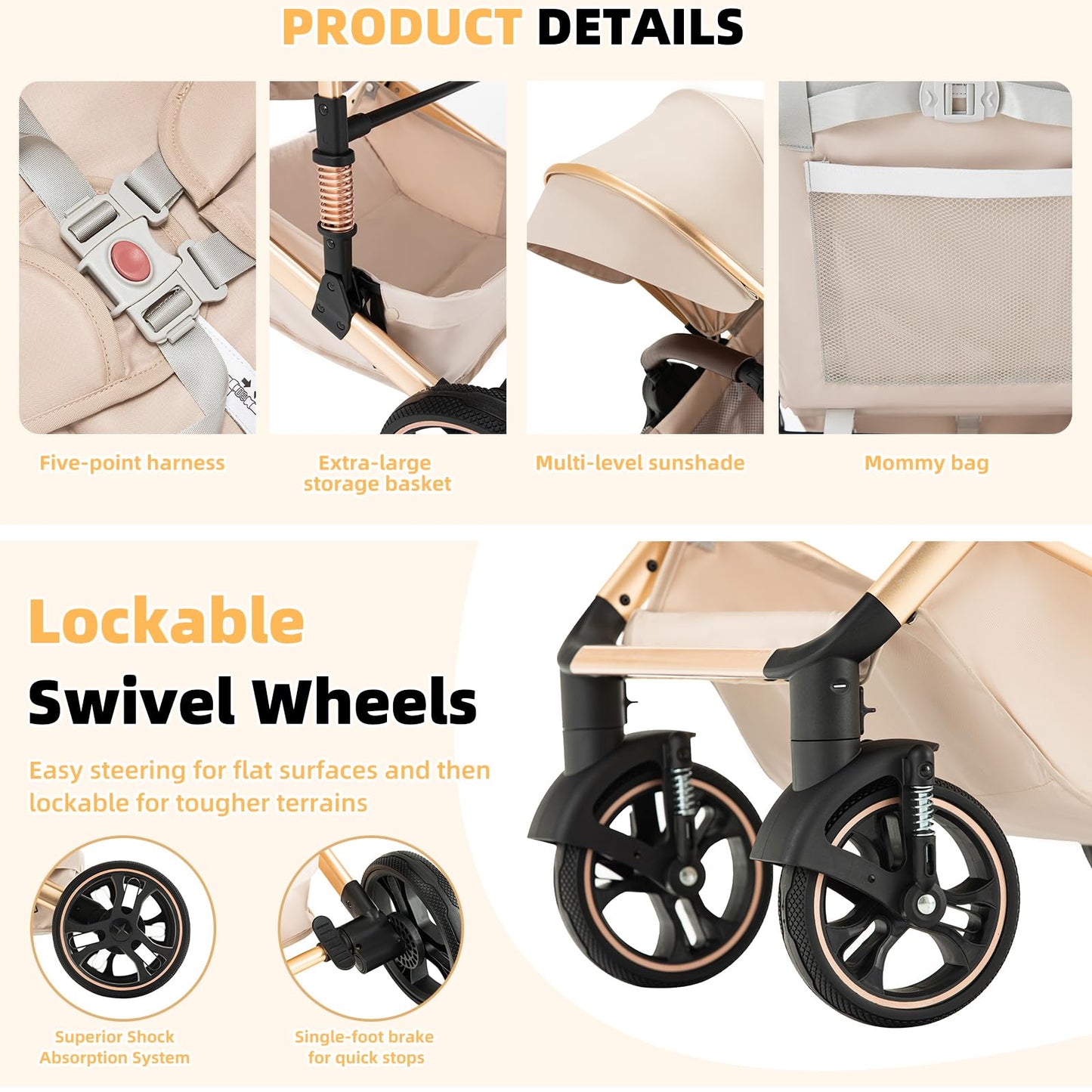 Stroller 3 in 1 Travel System Aluminium Frame High Landscape Combined Strollers Lightweight Folding Pram for Newborns Toddlers 0-36 Months from Birth Aluminium Pushchair (D2/Pink, H2-D)