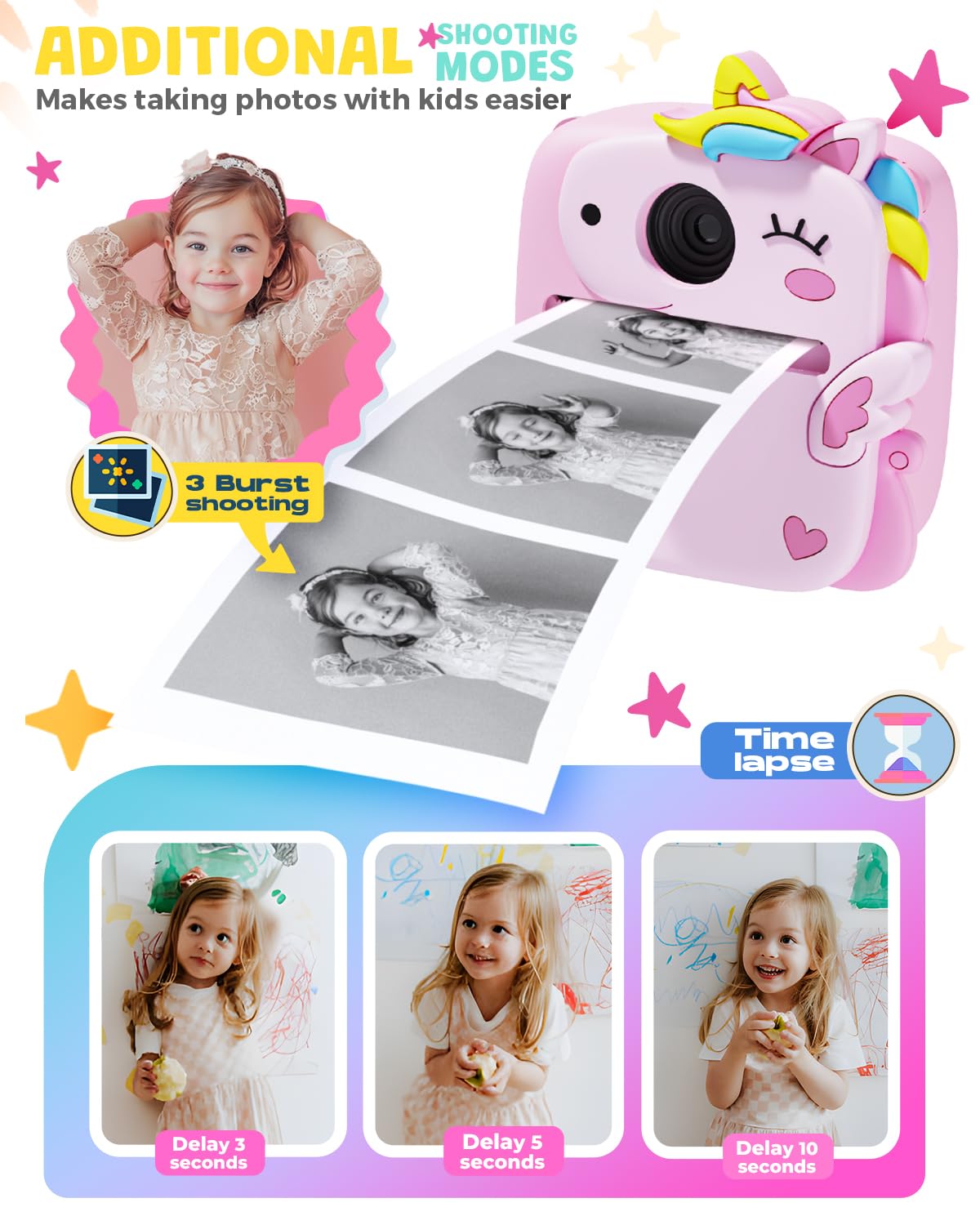Kids Camera Instant Print, 1080P Kids Digital Camera,Boys Gifts Toys Age 3+