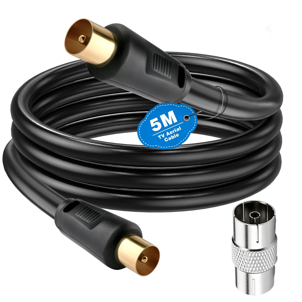 Ancable TV Aerial Cable with Coaxial Adapter 1M Black TV Ariel Lead