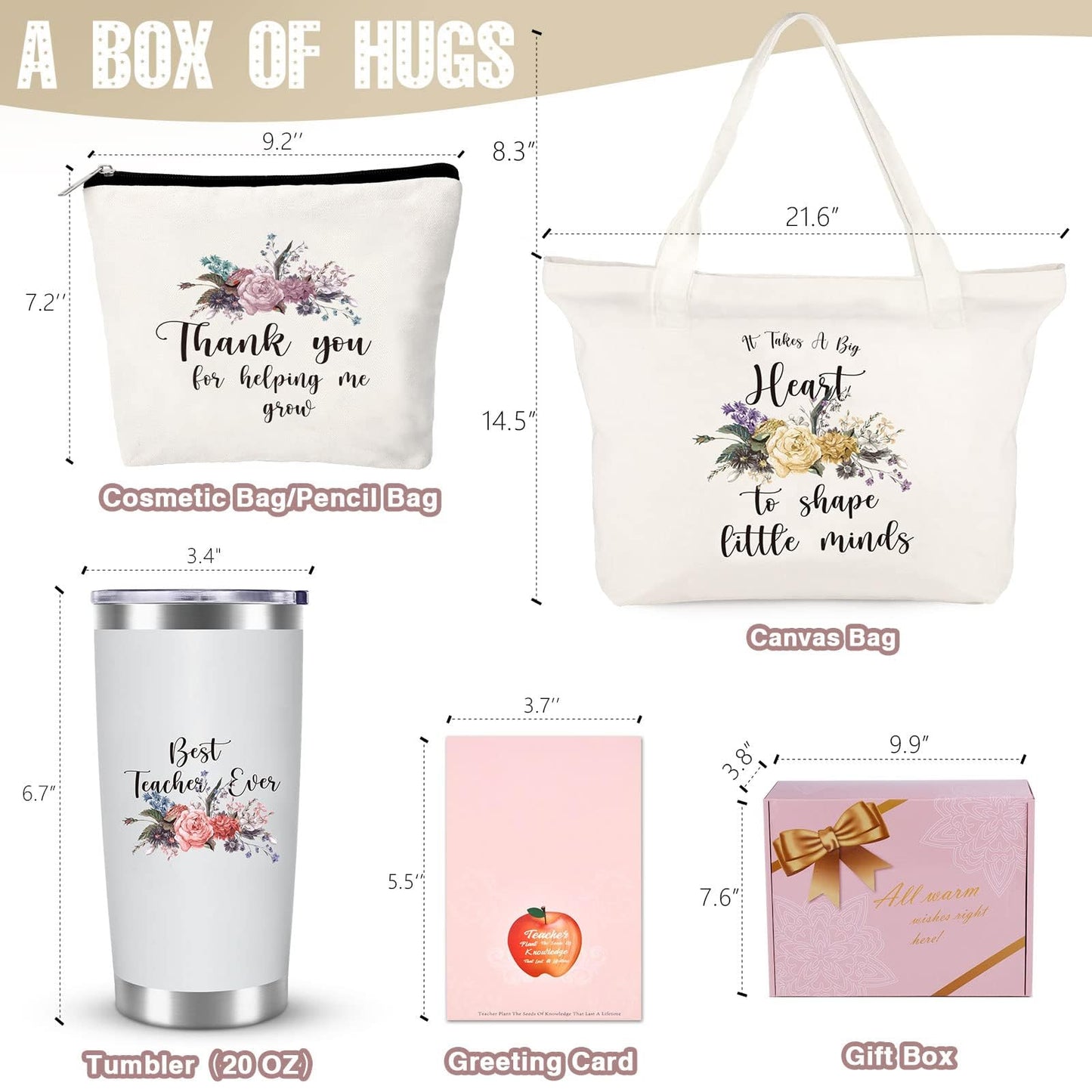 Teacher Tote Bag, Teacher Appreciation Gifts, Teacher Gifts for Women, Thank You Teacher Present Tote Bag, 20OZ Tumbler, Cosmetic Bag, Greeting Cards