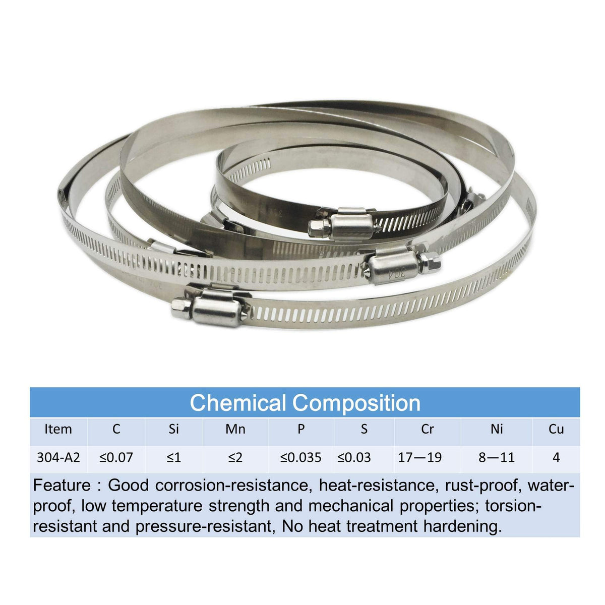 8Pcs 118-140mm Hose Clips Adjustable 304 Stainless Steel Duct Clamps