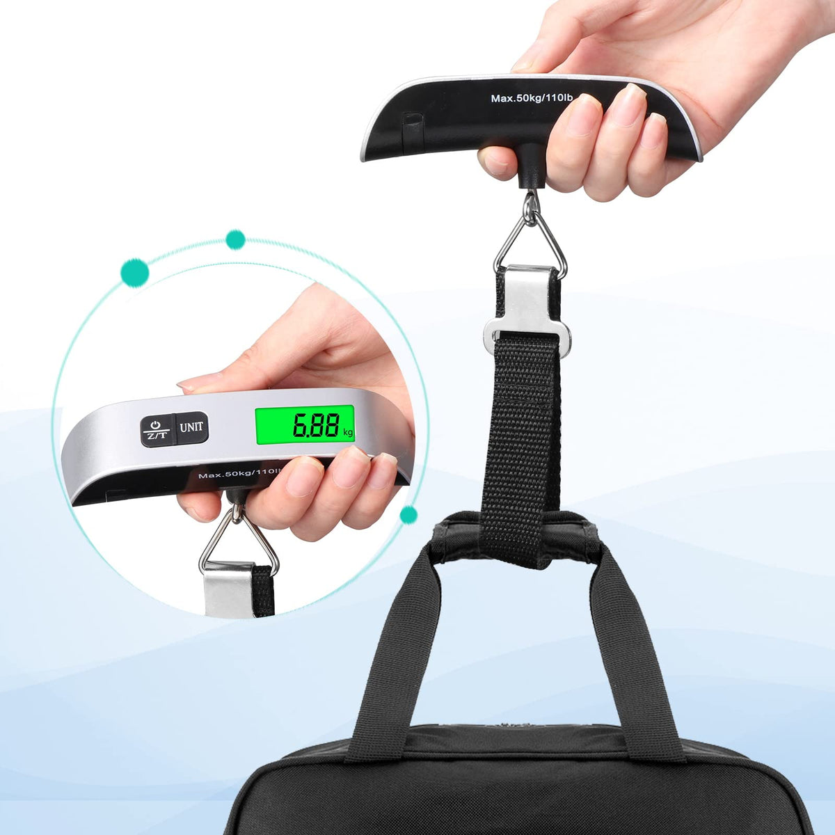 Blendura Digital Luggage Scale with Hook, 50 kg / 110 lb, White