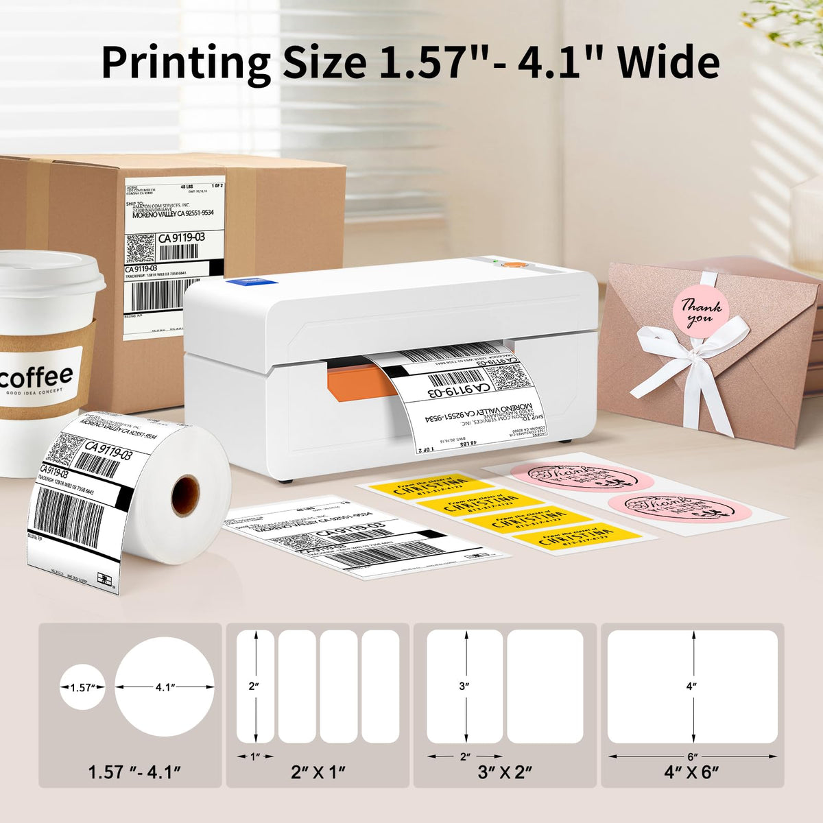 JADENS Bluetooth Thermal Label Printer, 4x6 Shipping Label Printer, 50 Labels Included, Compatible with Hermes, Royal Mail, DHL, DPD, Evri, Amazon, Shopify
