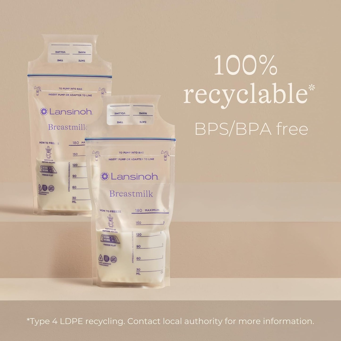 Lansinoh Breast Milk Storage Bags - Pre-Sterilised, Leakproof & BPA/BPS-Free - Fridge & Freezer Breastmilk Pouches - Pump into bag with Lansinoh Breast Pumps - Breastfeeding Essentials - 50 Pack