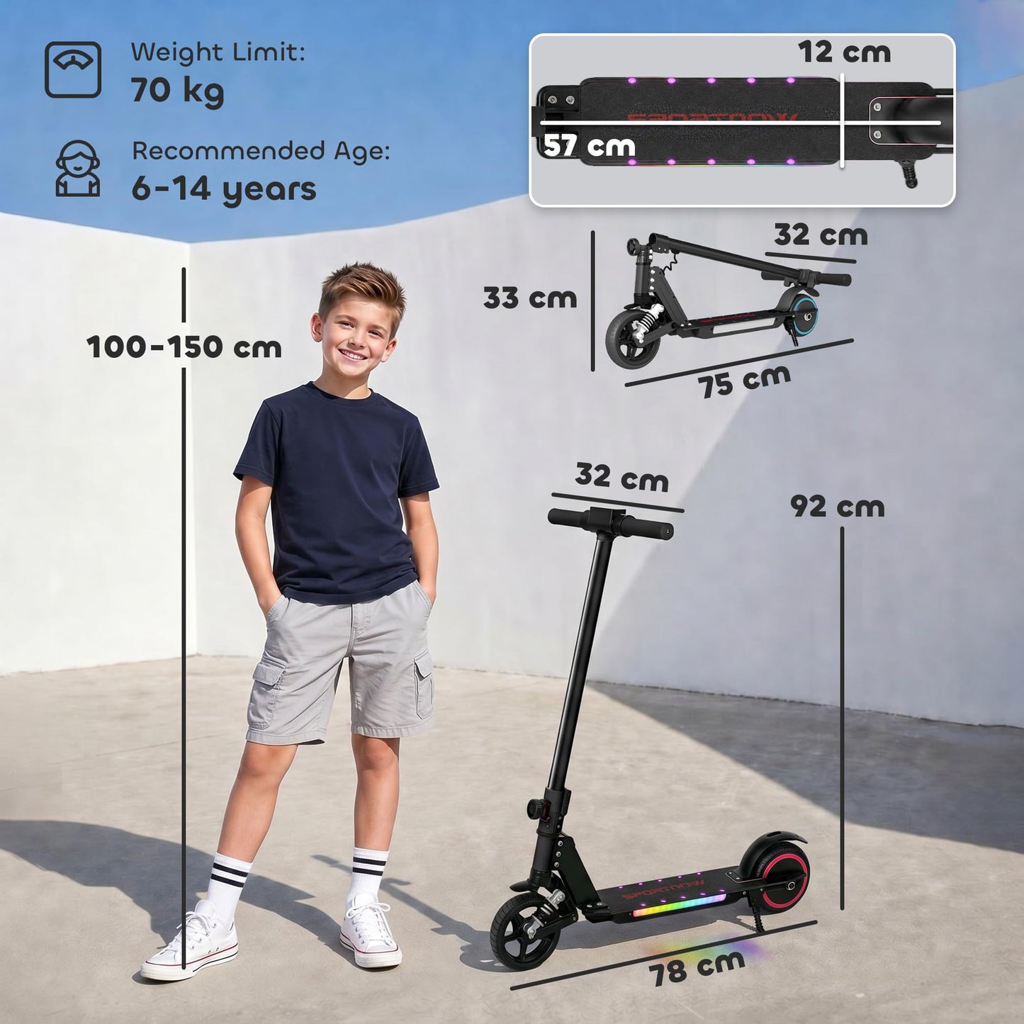 SPORTNOW Kids Electric Scooter — 150W, 14 km/h, 6 km Range, Foldable | CE Certified
