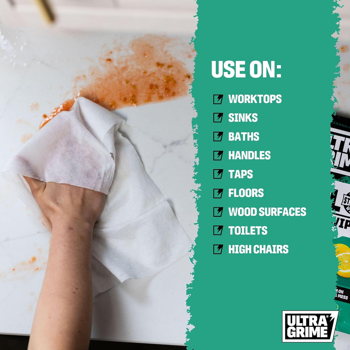 UltraGrime Antibacterial Wet Wipes Alcohol-Free Antiseptic Heavy-Duty Cleaning Cloths & Hand Wipes - Multi-Purpose Kitchen, Toilet, Floor & Surface Cleaning - Extra Large Cloth Wipes (Pack of 80)