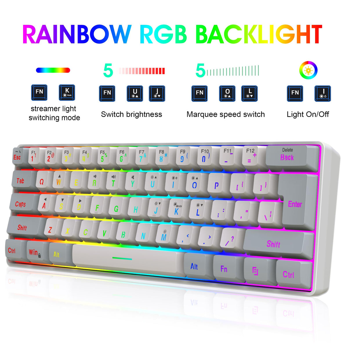 Snpurdiri Wired Mechanical Gaming Keyboard, 60% Size, LED Backlight, 61 Keys, Small Wired Office Keyboard for Windows Laptop/PC, Mac (Black-Red, Blue Switches)