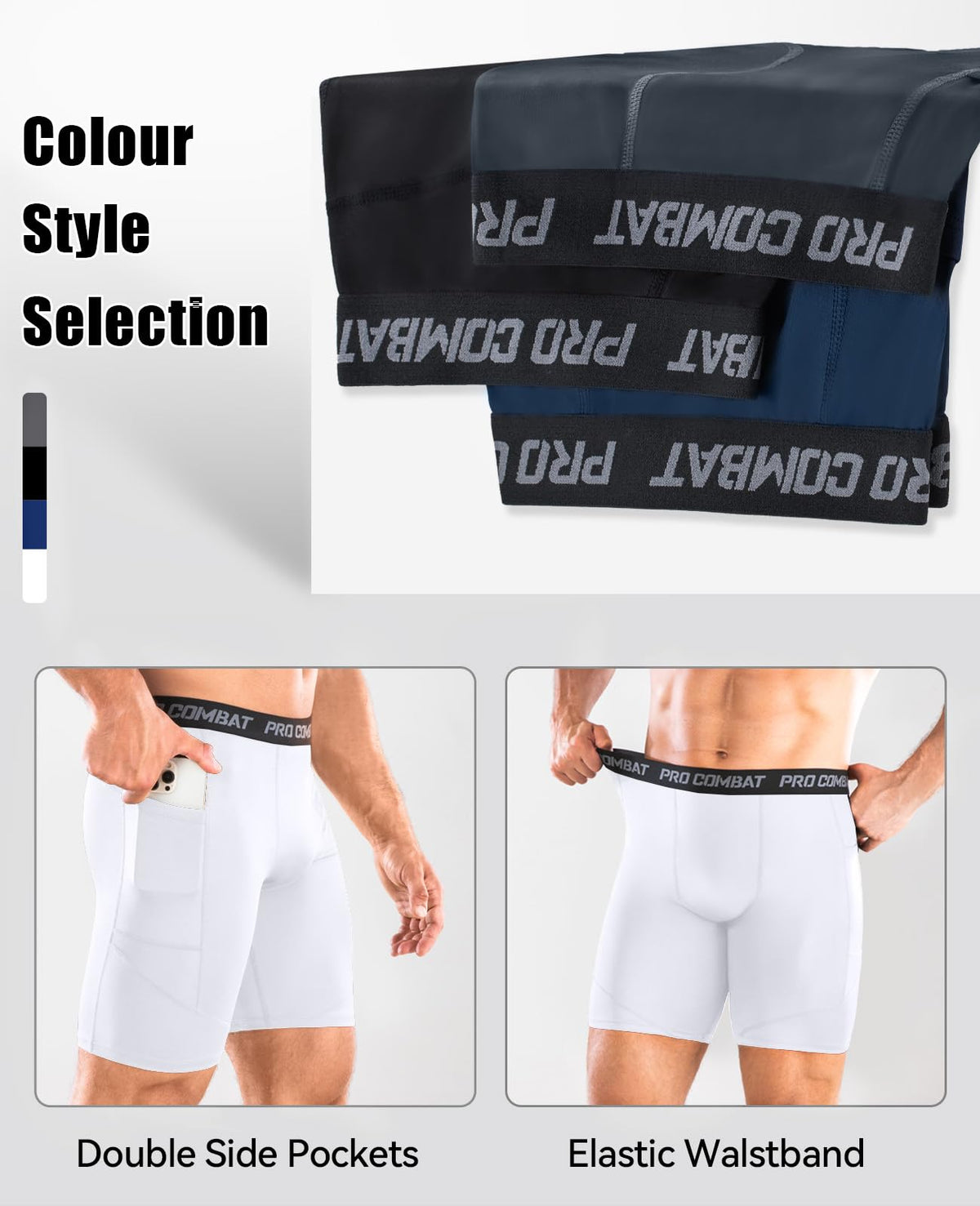 Niksa Compression Shorts Men, 1 Pack or 3 Packs Gym Running Shorts with Pockets Sports Anti Chafing Underwear Base Layer Shorts Quick-Drying Fabric Undershorts Men’s Workout Shorts