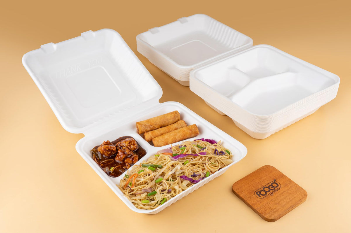 FOOGO Green 50pcs Clamshell Takeaway Boxes, 9x6 inch, 30oz / 900ml