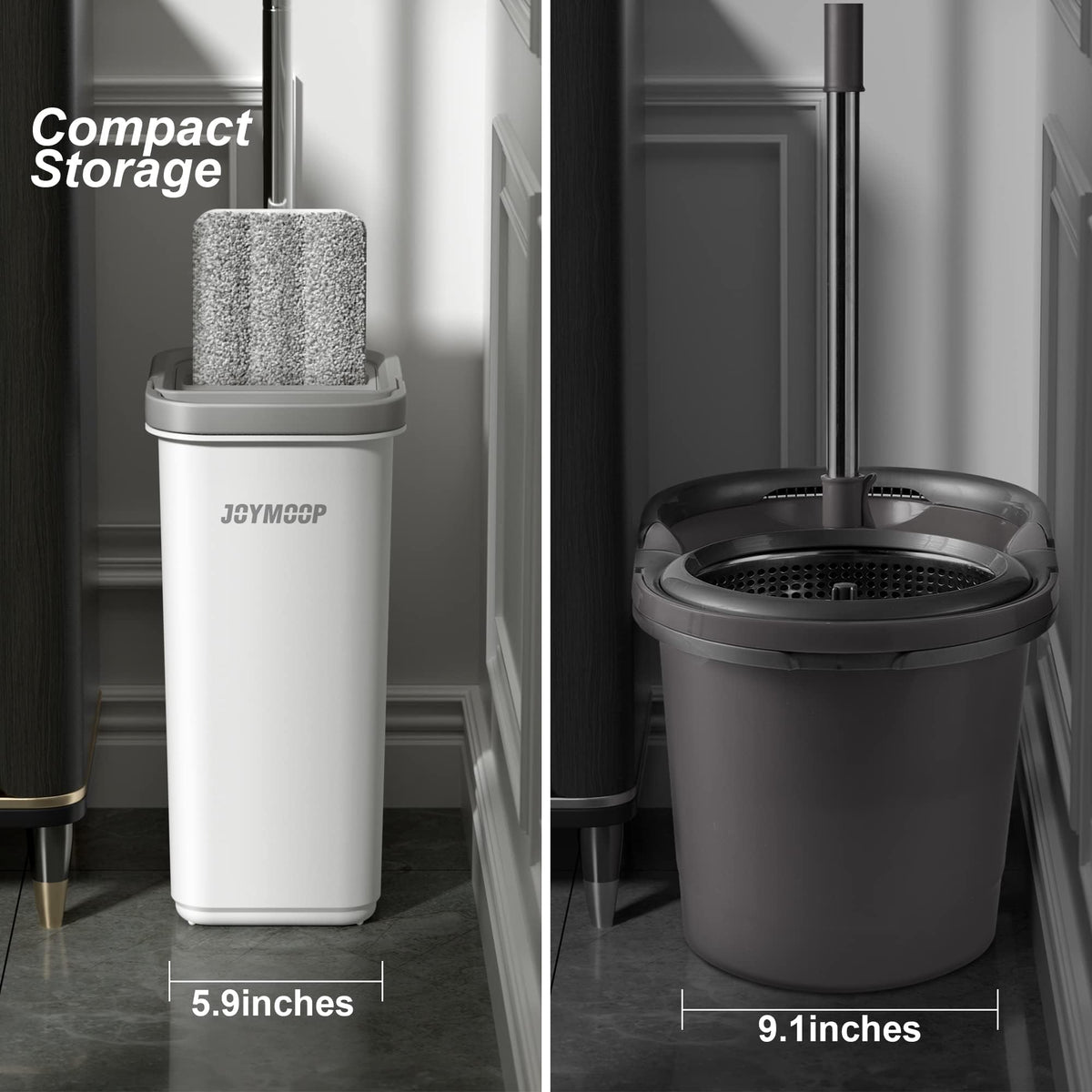 JOYMOOP Mop and Bucket with Wringer Set, Hands Free Flat Floor Mop and Bucket, with 3 Washable Microfiber Pads, Wet and Dry Use, Floor Cleaning System