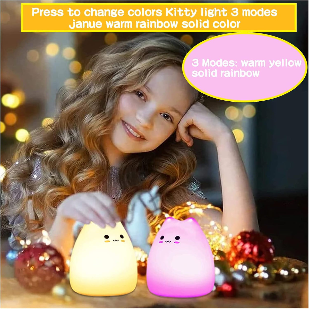 ZKLiLi Cat Night Light for Kids,Cute Night Lamp for Nursery,Squishy Silicone Touch Lights Portable, Gift for Birthday and Christmas for Kids Baby Children (Battery Cat)