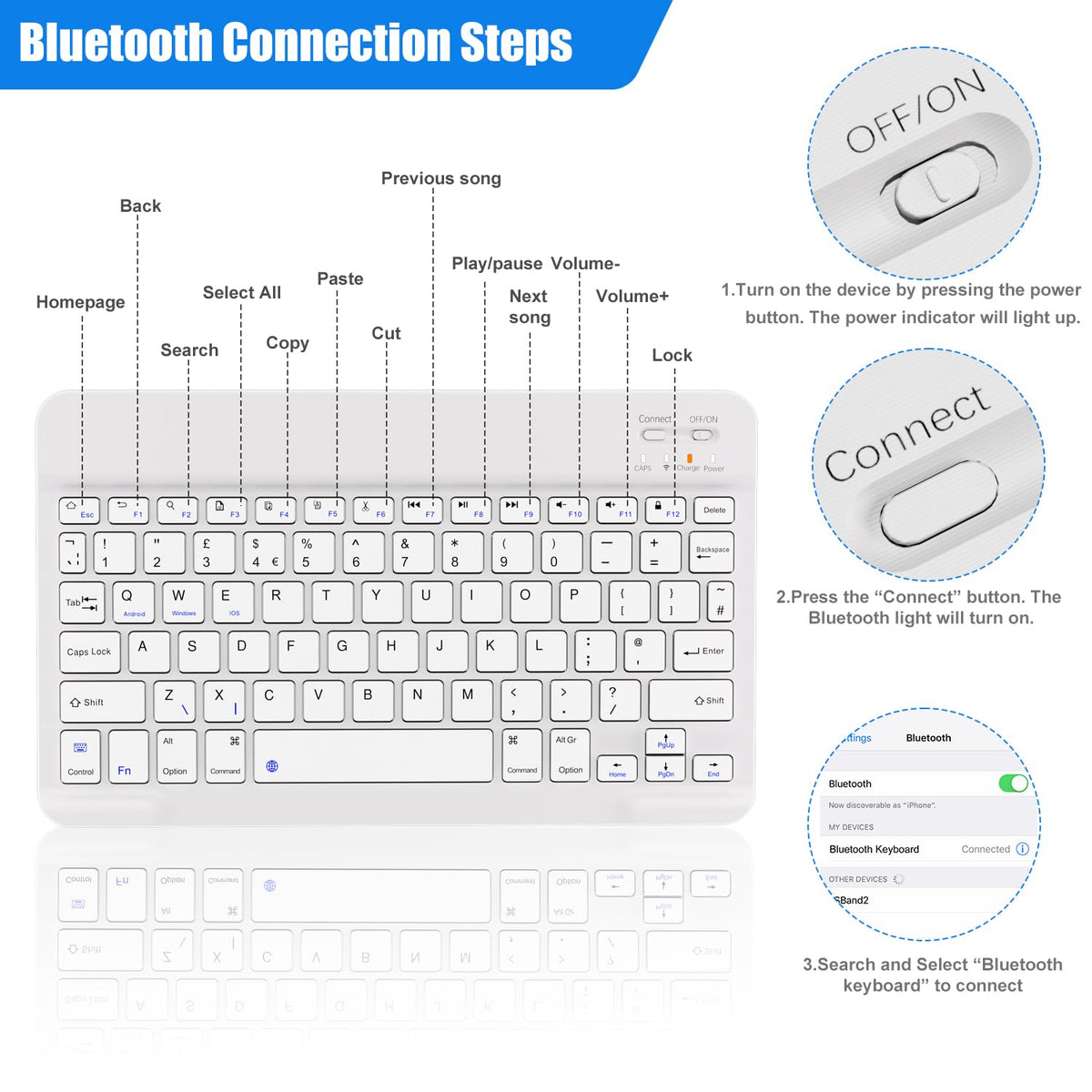 NOOX Bluetooth Keyboard for iPad, Galaxy Tablets, SmartPhones