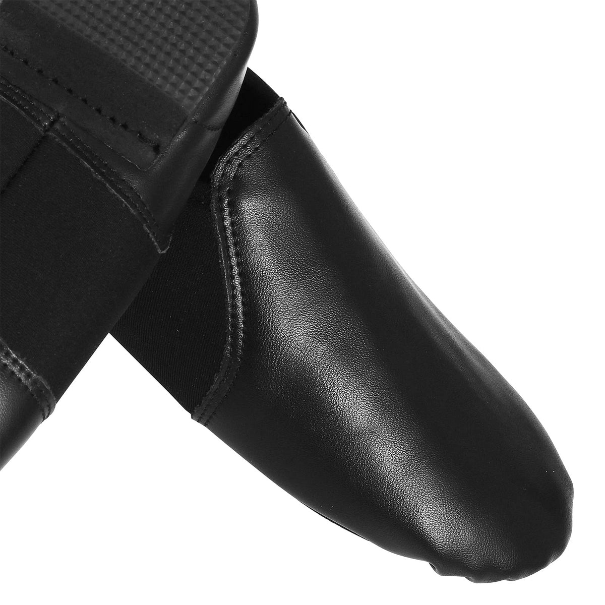 Slip On Jazz Dance Shoes - Pure Black Leather - Modern Stage Rubber Heel - Neoprene - Irish Dancing Pumps - Adults & Kids