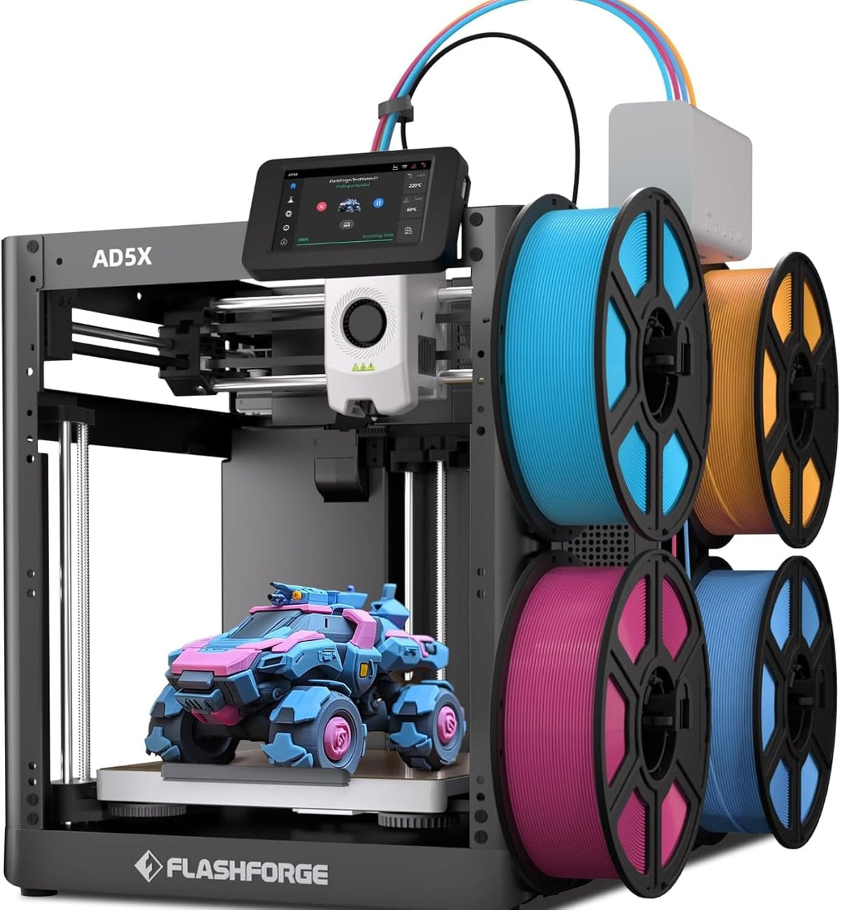 Flashforge Adventurer 5X 3D Printer with Multi-Color Printing,Customize with IFS,AD5X Multi-Material/Full-auto leveling 3D Printer,Max Speed: 600mm/s,Auto 4kg Filament Refill,Compact Integrated Design